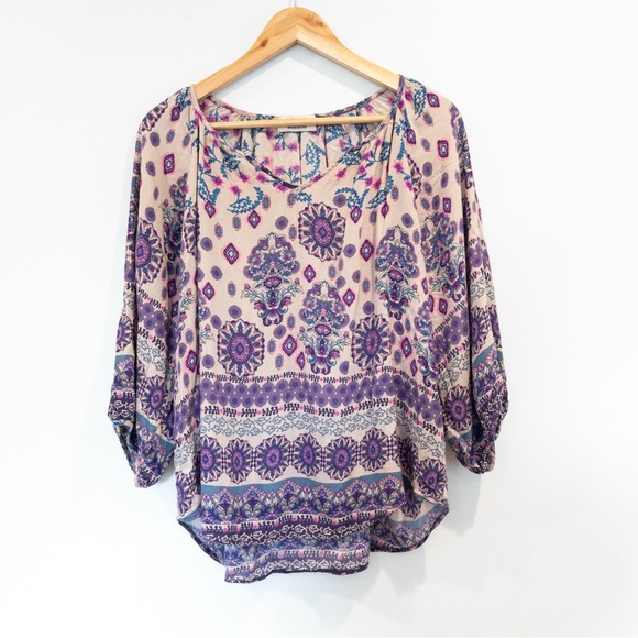 VERSE Bohemian Boho Chic Medallion Floral Peasant Top USA Made XL Hippie - Picture 1 of 9